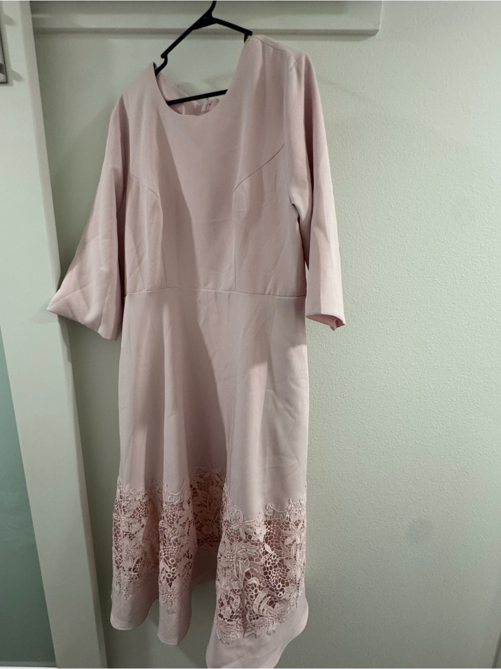 Mac Duggal Blush Pink Midi Dress with Lace Hem